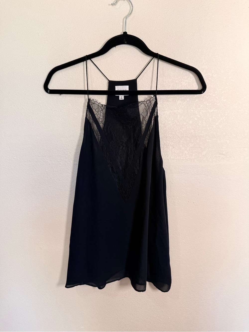Cami NYC Black Silk Lace Racerback Tank Top Small